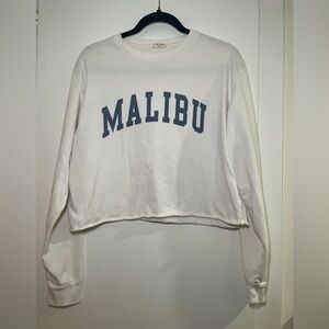 White Malibu Long Sleeve Cropped Oversized Tshirt Size Small